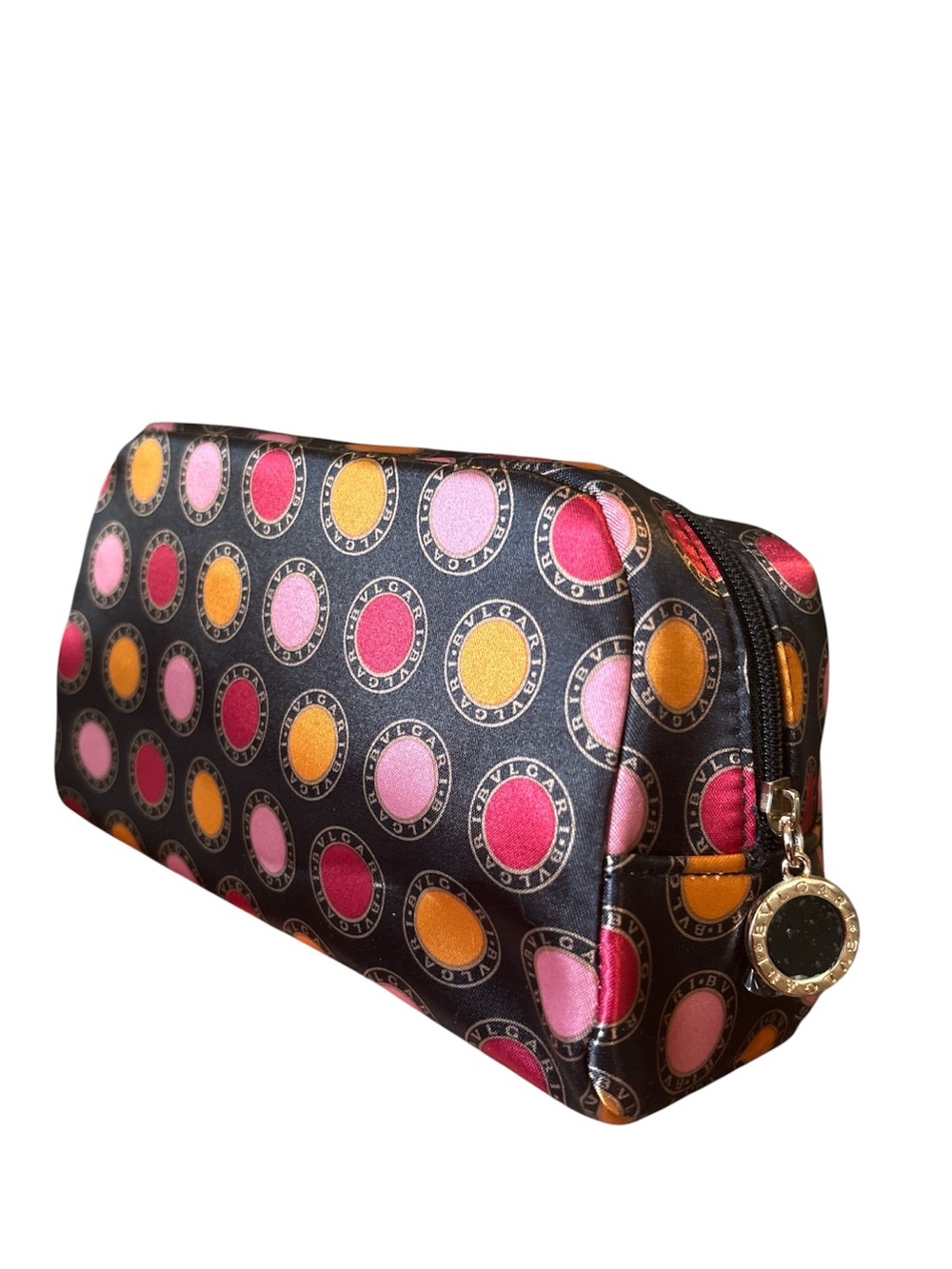 Bvlgari bag Parfums cosmetics pouch black polka dot 8” x 4.5” zipper charm